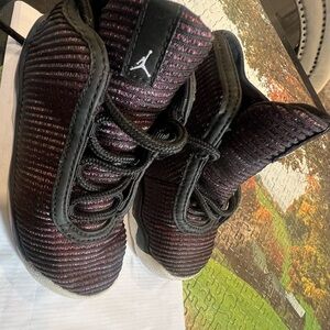 Jordan Kids Black and Maroon Knit High-Top Sneakers